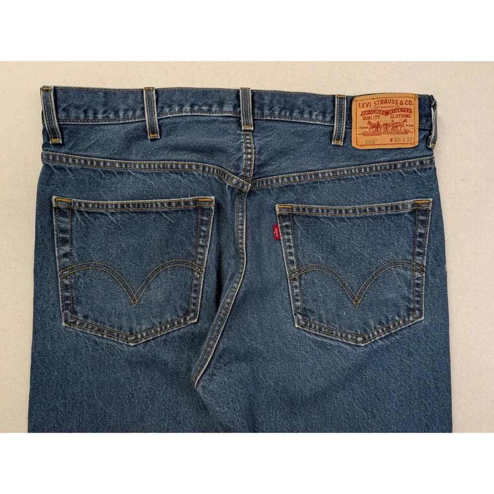 Levis 505 Mens Jeans 38 x 32 Regular Fit Straight Leg Denim Blue